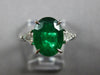 LARGE 3.06CT DIAMOND & AAA EMERALD 18KT WHITE GOLD OVAL 3 STONE ENGAGEMENT RING