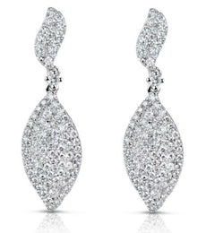 LARGE 1.21CT DIAMOND 14KT WHITE GOLD 3D DOUBLE LEAF PAVE FUN HANGING EARRINGS