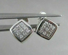 ANTIQUE .30CT ROUND DIAMOND 14KT WHITE GOLD CLASSIC PAVE SQUARE STUD EARRINGS
