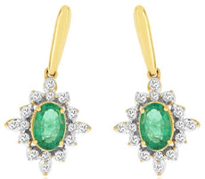 1.21CT DIAMOND & AAA EMERALD 14KT YELLOW GOLD 3D OVAL & ROUND FILIGREE EARRINGS