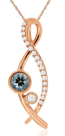 .35CT DIAMOND & AAA AQUAMARINE 14KT ROSE GOLD ROUND CRISS CROSS INFINITY PENDANT