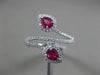 ESTATE WIDE .72CT DIAMOND & AAA RUBY 18KT WHITE GOLD 3D CLASSIC DOUBLE LEAF RING
