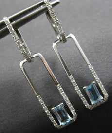 .92CT DIAMOND & AAA AQUAMARINE 14KT WHITE GOLD 3D EMERALD CUT & ROUND EARRINGS