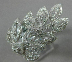 ESTATE LARGE 1.39CT DIAMOND 14K WHITE GOLD 3D MULTI LEAF HALO DOUBLE FINGER RING