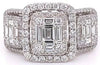 WIDE 2.65CT DIAMOND 18KT WHITE GOLD 3D ROUND & BAGUETTE CLUSTER ANNIVERSARY RING