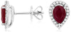 1.02CT DIAMOND & AAA RUBY 14KT WHITE GOLD PEAR SHAPE & ROUND HALO STUD EARRINGS