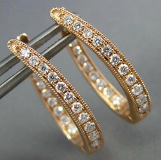 ESTATE .64CT DIAMOND 18KT ROSE GOLD 3D INSIDE OUT OVAL HUGGIE HANGING EARRINGS