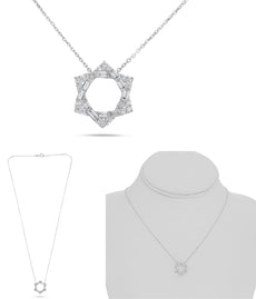 .38CT DIAMOND 14KT WHITE GOLD ROUND & BAGUETTE STAR OF DAVID LOVE KNOT NECKLACE