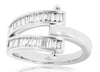 WIDE .48CT DIAMOND 14KT WHITE GOLD 3D BAGUETTE 2 ROW V SHAPE LOVE KNOT FUN RING