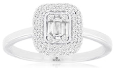 .30CT DIAMOND 14KT WHITE GOLD 3D ROUND & BAGUETTE CLUSTER FLOWER BEZEL FUN RING