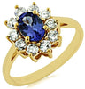 ESTATE 1.60CT DIAMOND & AAA TANZANITE 14KT YELLOW GOLD OVAL & ROUND FLOWER RING