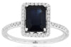 2.05CT DIAMOND & AAA SAPPHIRE 14K WHITE GOLD EMERALD CUT & ROUND ENGAGEMENT RING