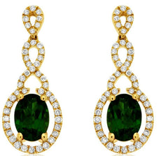 2.32CT DIAMOND & AAA RUSSALITE 14K YELLOW GOLD 3D OVAL INFINITY HANGING EARRINGS