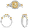 LARGE 1.62CT WHITE & FANCY YELLOW DIAMOND 18KT 2 TONE GOLD CUSHION & ROUND RING