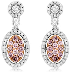 .66CT WHITE & PINK DIAMOND 14K WHITE & ROSE GOLD CLUSTER FLOWER HANGING EARRINGS