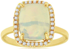 3.03CT DIAMOND & AAA OPAL 14KT YELLOW GOLD CUSHION & ROUND SQUARE HALO LOVE RING