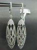 ANTIQUE 3.07CT DIAMOND 18K WHITE GOLD LONG FILIGREE DOME HANGING EARRINGS E00897