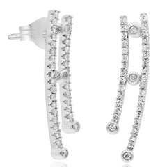 .44CT DIAMOND 14KT WHITE GOLD ROUND BEZEL ETOILE DOUBLE BAR BY THE YARD EARRINGS