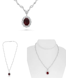 9.45CT DIAMOND & AAA RUBY 18KT WHITE GOLD OVAL & ROUND FLOWER INFINITY NECKLACE