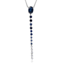 .89CT DIAMOND & AAA SAPPHIRE 14KT WHITE GOLD OVAL & ROUND RAINBOW LOVE NECKLACE