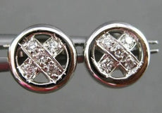 ESTATE .20CT DIAMOND 14KT WHITE GOLD X CIRCULAR PAVE STUD EARRINGS 8mm #16568