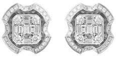 2.73CT DIAMOND 18K WHITE GOLD 3D ROUND & BAGUETTE INVISIBLE SQUARE STUD EARRINGS