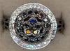ESTATE .54CT WHITE & BLACK DIAMOND 14KT WHITE GOLD 3D CIRCULAR FLOWER FUN RING