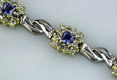 4.25CT DIAMOND & AAA TANZANITE 14KT 2 TONE GOLD PRINCESS & ROUND TENNIS BRACELET
