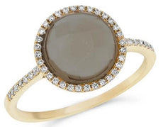ESTATE 2.79CT DIAMOND & AAA SMOKY QUARTZ 14KT YELLOW GOLD ROUND HALO FUN RING