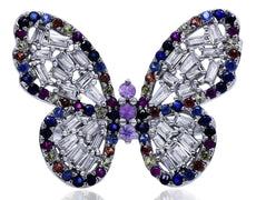 1.62CT DIAMOND & AAA MULTI COLOR SAPPHIRE 18KT WHITE GOLD 3D BUTTERFLY LOVE RING