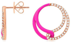 .25CT DIAMOND & PINK ENAMEL 14KT ROSE GOLD 3D DOUBLE CIRCULAR LOVE KNOT EARRINGS