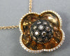 LARGE 1.25CT WHITE & MOCHA DIAMOND 14K ROSE GOLD 3D FLOWER LOVE FLOATING PENDANT
