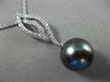 ESTATE .18CT DIAMOND 14KT WHITE GOLD 3D AAA TAHITIAN PEARL LEAF FLOATING PENDANT