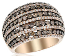 LARGE 2.40CT WHITE & MOCHA DIAMOND 14KT ROSE GOLD 3D MULTI ROW ANNIVERSARY RING