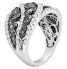 LARGE 3.25CT WHITE & MULTI COLOR MULTI SHAPE DIAMOND 18K WHITE & BLACK GOLD RING