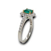 1.48CT DIAMOND & AAA EMERALD 18KT 2 TONE GOLD 3D CUSHION & ROUND ENGAGEMENT RING