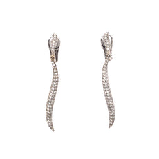 ESTATE 1.52CT DIAMOND 18KT WHITE GOLD 3D DOUBLE SWIRL SNAKE FUN HANGING EARRINGS