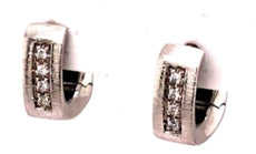 ESTATE .06CT DIAMOND 18KT WHITE GOLD 4 STONE HUGGIE MATTE HOOP HANGING EARRINGS
