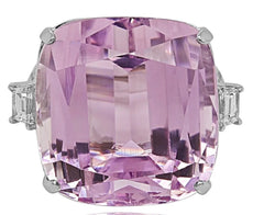 LARGE 43.17CT DIAMOND & AAA KUNZITE 18KT WHITE GOLD CUSHION & EMERALD CUT RING