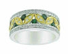 WIDE .91CT DIAMOND & AAA TSAV0RITE 14KT 2 TONE GOLD MULTI LEAF ANNIVERSARY RING