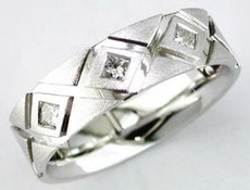 .27CT DIAMOND 14KT WHITE GOLD 3D PRINCESS 3 STONE ETOILE MATTE & SHINY MENS RING