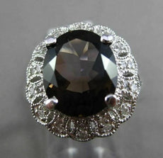 ANTIQUE LARGE 4.42CT DIAMOND & AAA SMOKY TOPAZ 14KT WHITE GOLD 3D FILIGREE RING