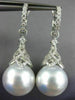 LARGE .95CT DIAMOND & SOUTH SEA PEARL 18KT WHITE GOLD FILIGREE HANGING EARRINGS