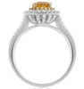 LARGE 1.45CT YELLOW ORANGE & WHITE DIAMOND 18K 2 TONE GOLD ROUND ENGAGEMENT RING