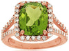 5.25CT DIAMOND & AAA PERIDOT 14KT ROSE GOLD CUSHION & ROUND HALO ENGAGEMENT RING