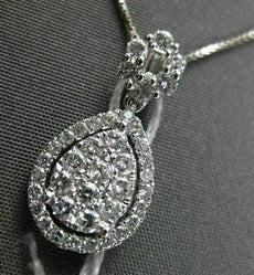 ANTIQUE .60CT ROUND DIAMOND 18KT WHITE GOLD PEAR SHAPE FLORAL DROP PENDANT CHAIN