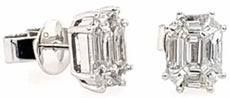 ESTATE .59CT DIAMOND 14KT WHITE GOLD 3D ASSCHER INVISIBLE OCTAGON STUD EARRINGS