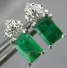 1.22CT DIAMOND & AAA EMERALD 14KT WHITE GOLD 3D EMERALD CUT STUD EARRINGS #27128