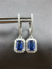 1.32CT DIAMOND & AAA SAPPHIRE 14KT WHITE GOLD EMERALD CUT HALO HANGING EARRINGS