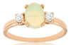 ESTATE 1.07CT DIAMOND & AAA OPAL 14K ROSE GOLD 3D OVAL & ROUND 3 STONE LOVE RING